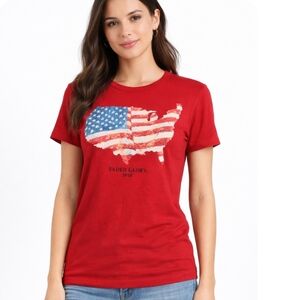 Faded Glory 2010 Organic Cotton USA Flag Red Patriotic Graphic Tee Women Size L